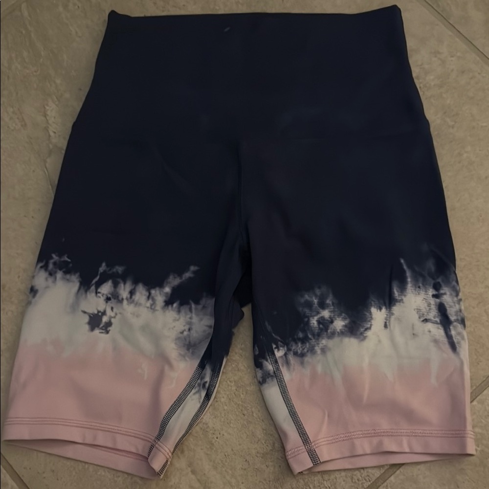 Lululemon Navy and Pink Tie-Dye Biker Shorts